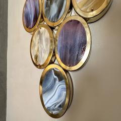 Late 20th Century Pair of Brass Oval Multicolored Murano Art Glass Sconces - 2936600