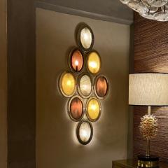 Late 20th Century Pair of Brass Oval Multicolored Murano Art Glass Sconces - 2936604