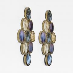 Late 20th Century Pair of Brass Oval Multicolored Murano Art Glass Sconces - 2939874