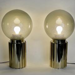Late 20th Century Pair of Brass Smoked Pulegoso Murano Art Glass Table Lamps - 3421830