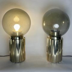 Late 20th Century Pair of Brass Smoked Pulegoso Murano Art Glass Table Lamps - 3421831