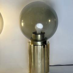 Late 20th Century Pair of Brass Smoked Pulegoso Murano Art Glass Table Lamps - 3421832