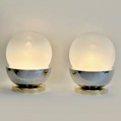 Late 20th Century Pair of Brass Steel Faded Blown Murano Glass Table Lamps - 3666193