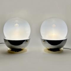 Late 20th Century Pair of Brass Steel Faded Blown Murano Glass Table Lamps - 3666194