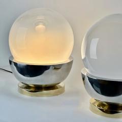 Late 20th Century Pair of Brass Steel Faded Blown Murano Glass Table Lamps - 3666197