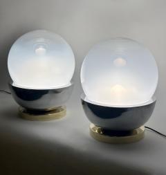 Late 20th Century Pair of Brass Steel Faded Blown Murano Glass Table Lamps - 3666202