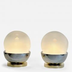 Late 20th Century Pair of Brass Steel Faded Blown Murano Glass Table Lamps - 3667290