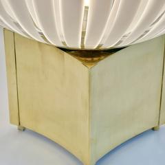 Late 20th Century Pair of Brass Striped White Murano Art Glass Table Lamps - 3431700