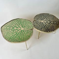 Late 20th Century Pair of Brass Transparent Glass Water Lilies Side Tables - 3061696
