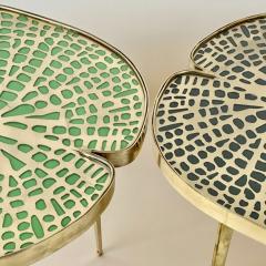 Late 20th Century Pair of Brass Transparent Glass Water Lilies Side Tables - 3061697