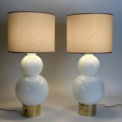 Late 20th Century Pair of Brass White Blown Glass Snowman Table Lamps - 2899229