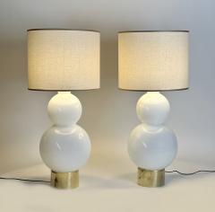 Late 20th Century Pair of Brass White Blown Glass Snowman Table Lamps - 2899233