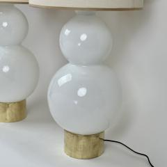 Late 20th Century Pair of Brass White Blown Glass Snowman Table Lamps - 2899234
