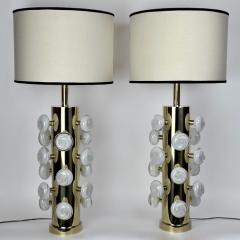 Late 20th Century Pair of Brass White Murano Art Glass Butttons Table Lamps - 3950937