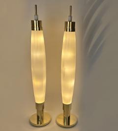 Late 20th Century Pair of Brass White Murano Hand Blown Glass Floor Lamps - 3042283