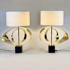 Late 20th Century Pair of Brass and Black Marquina Marble Sculptural Table Lamps - 4478055