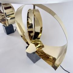 Late 20th Century Pair of Brass and Black Marquina Marble Sculptural Table Lamps - 4478056