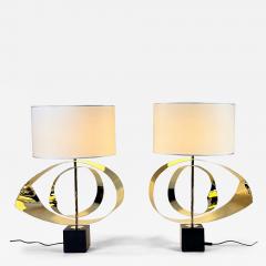 Late 20th Century Pair of Brass and Black Marquina Marble Sculptural Table Lamps - 4478096