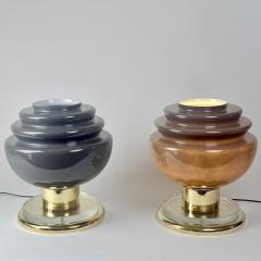 Late 20th Century Pair of Brass and Grey Murano Glass Table Lamps - 4647728