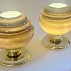 Late 20th Century Pair of Brass and Grey Murano Glass Table Lamps - 4647731