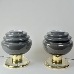 Late 20th Century Pair of Brass and Grey Murano Glass Table Lamps - 4647735