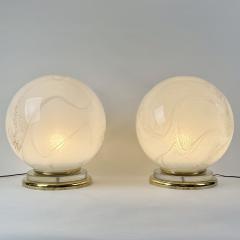 Late 20th Century Pair of Brass and Marbled Murano Glass Table Lamps - 4806631