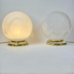 Late 20th Century Pair of Brass and Marbled Murano Glass Table Lamps - 4806632