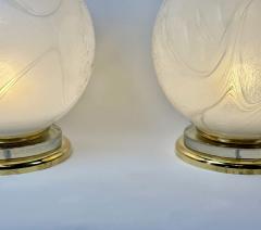 Late 20th Century Pair of Brass and Marbled Murano Glass Table Lamps - 4806633