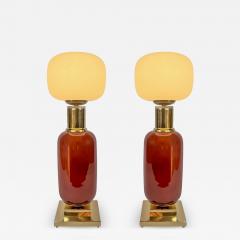 Late 20th Century Pair of Brass and Murano Glass Tall Table Lamps - 4750894