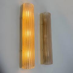 Late 20th Century Pair of Brass and Pink Transparent Murano Glass Sconces - 4744395
