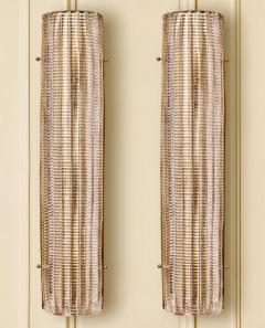 Late 20th Century Pair of Brass and Pink Transparent Murano Glass Sconces - 4744396
