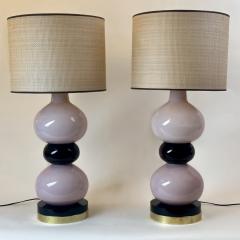 Late 20th Century Pair of Brass w Black Lilac Murano Blown Glass Table Lamps - 3836171