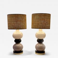 Late 20th Century Pair of Brass w Black Lilac Murano Blown Glass Table Lamps - 3841205