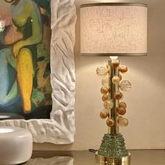 Late 20th Century Pair of Brass w Gold Balls Green Murano Glass Table Lamps - 3653458