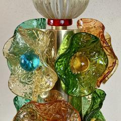 Late 20th Century Pair of Brass w Multicolored Murano Glass Flowers Table Lamps - 3693033