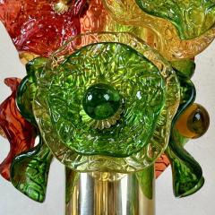 Late 20th Century Pair of Brass w Multicolored Murano Glass Flowers Table Lamps - 3693035