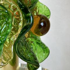 Late 20th Century Pair of Brass w Multicolored Murano Glass Flowers Table Lamps - 3693036