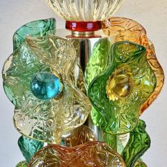 Late 20th Century Pair of Brass w Multicolored Murano Glass Flowers Table Lamps - 3693040