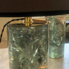 Late 20th Century Pair of Green Italian Fractal Resin and Brass Table Lamps - 1644248