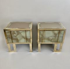 Late 20th Century Pair of Green Murano Glass Brass Wood Bedside Tables - 2174508