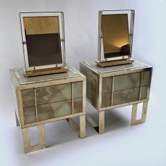 Late 20th Century Pair of Green Murano Glass Brass Wood Bedside Tables - 2174518