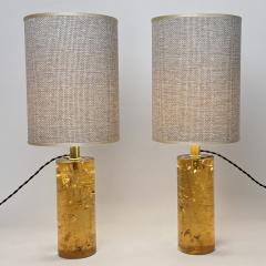 Late 20th Century Pair of Italian Amber Fractal Resin Table Lamps - 4490484