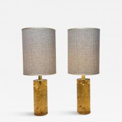 Late 20th Century Pair of Italian Amber Fractal Resin Table Lamps - 4491238