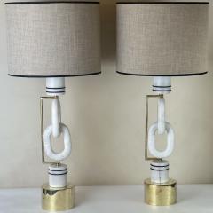 Late 20th Century Pair of Italian Brass White Carrara Marble Table Lamps - 3716890