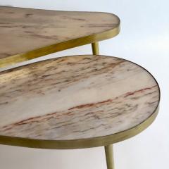 Late 20th Century Pair of Italian Brass w Beige Pink Onyx Tops Coffee Tables - 3857007