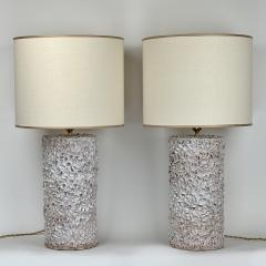 Late 20th Century Pair of Italian White Ceramic Sculptural Table Lamps w Shades - 2899200