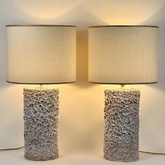 Late 20th Century Pair of Italian White Ceramic Sculptural Table Lamps w Shades - 2899201