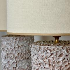 Late 20th Century Pair of Italian White Ceramic Sculptural Table Lamps w Shades - 2899203