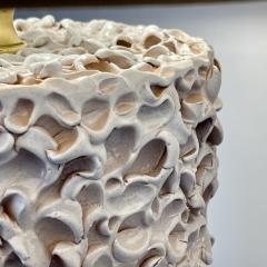 Late 20th Century Pair of Italian White Ceramic Sculptural Table Lamps w Shades - 2899208