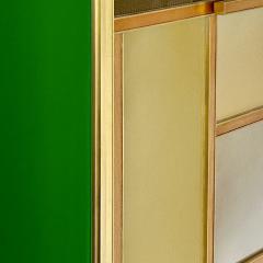 Late 20th Century Pair of Italian Wood Brass Mirror Opaline Glass Cabinets - 3678772